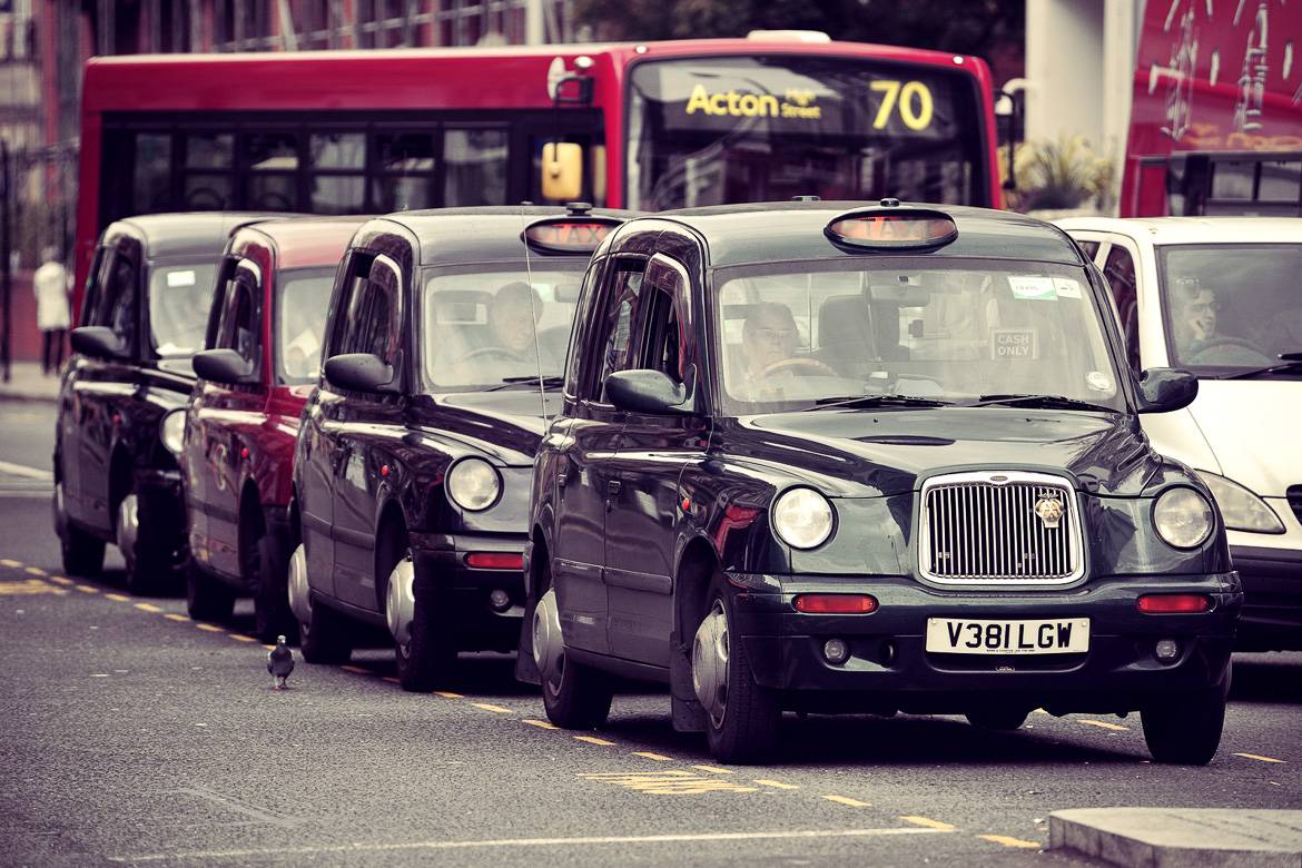Photo of London’s black cabs.