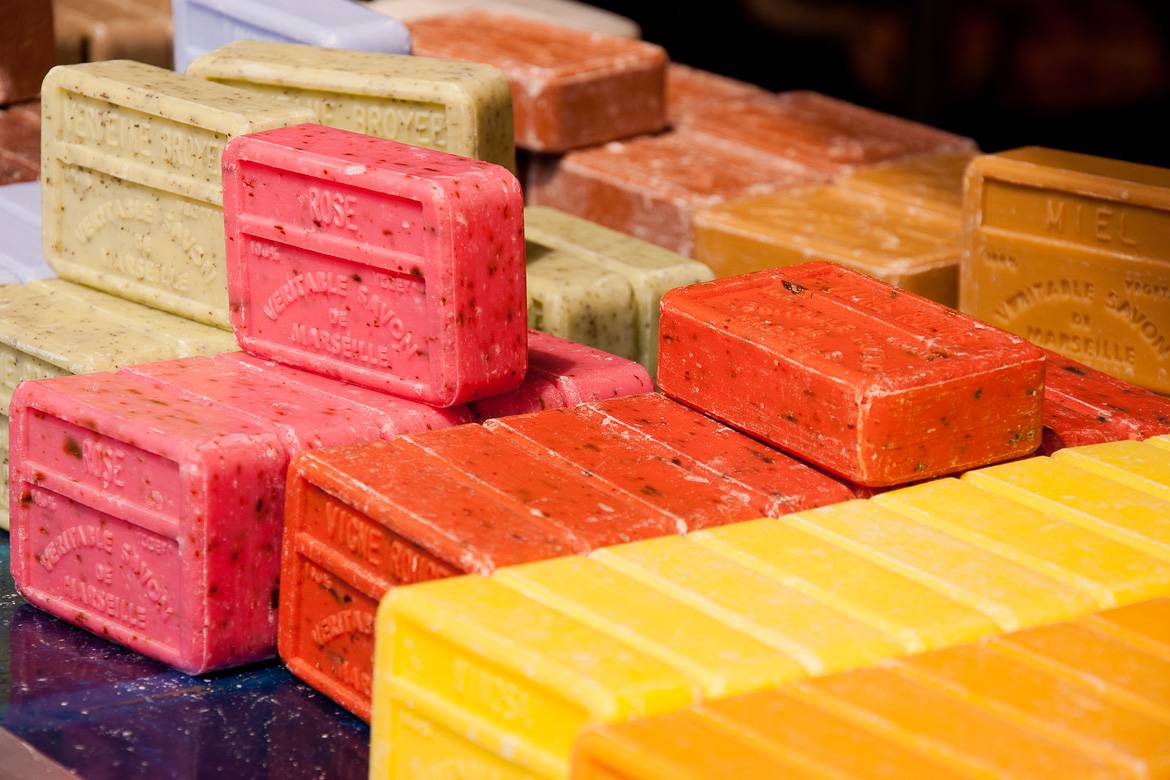 A photo of Savon de Marseille bars of scented soap made in Provence