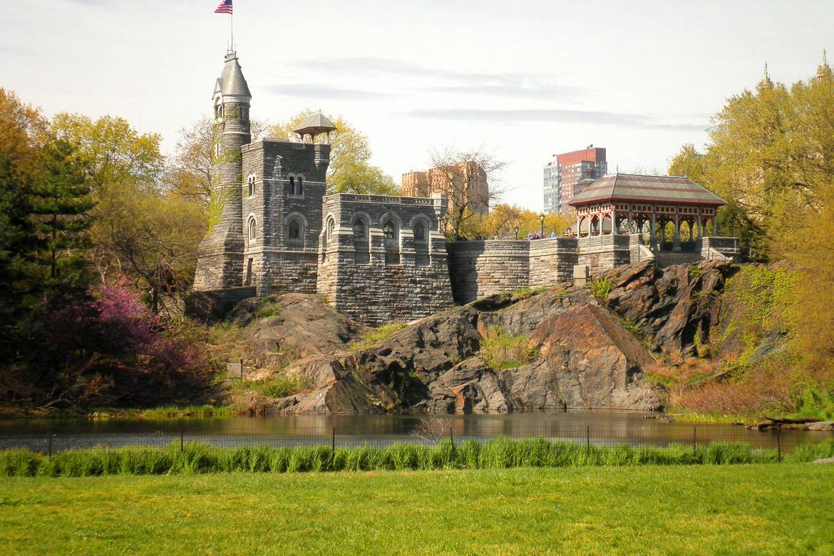 The outdoor Delacorte Theater is right next to Belvedere Castle in Central Park.