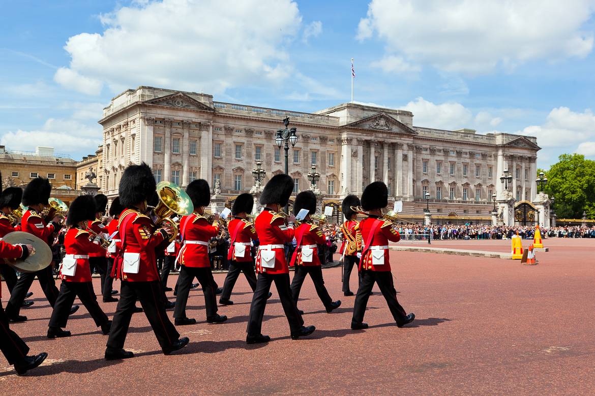 Image of a group of beefeaters at the Changing of the Guard at Buckingham Palace