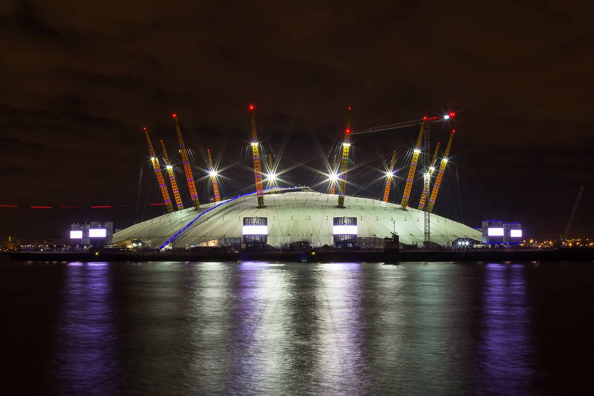 Image of the O2 Arena in Greenwich, London at night