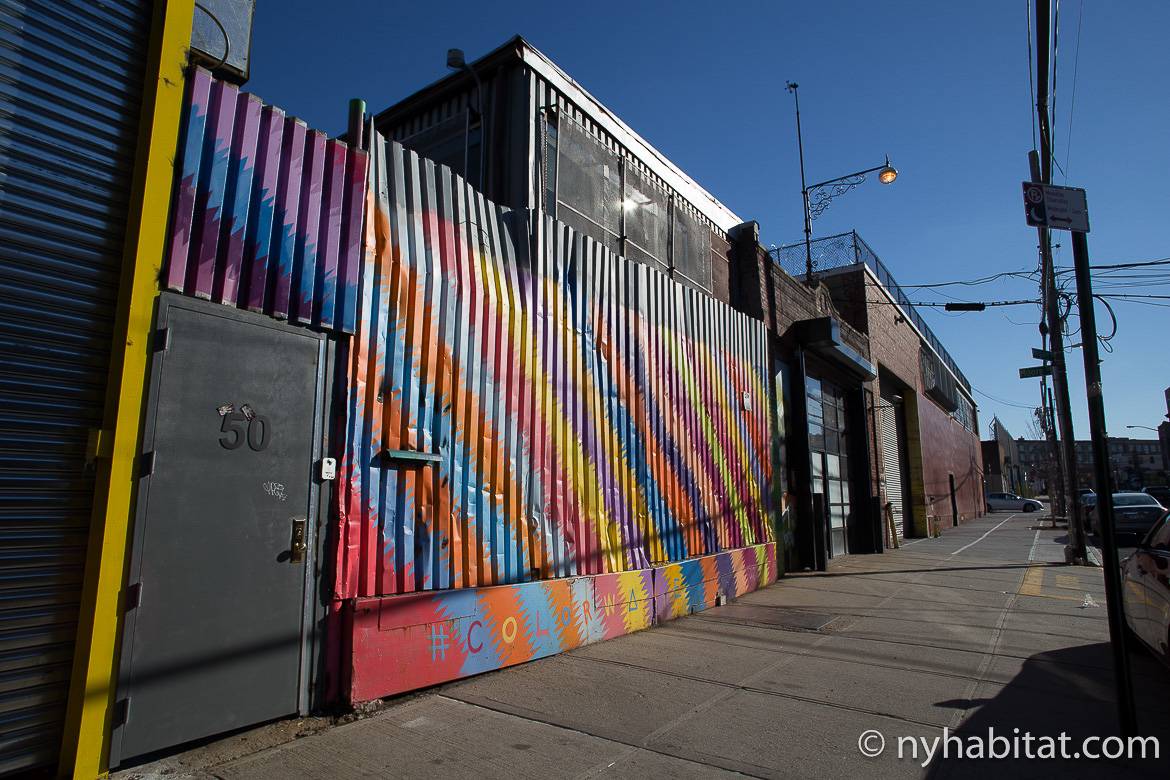 Image of a colorful façade in Bushwick, Brooklyn