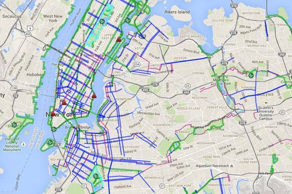 Image of a map of New York City bike paths and lanes