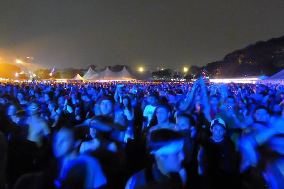 Image of night scene with concert goers in open field