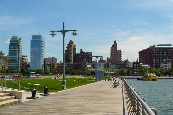 Image of New York buildings from a Hudson River Park pier