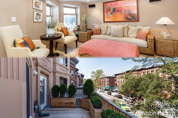 Collage image of NY-16298 large planted front balcony and bedroom