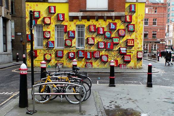Image of street art installation on the side of a building