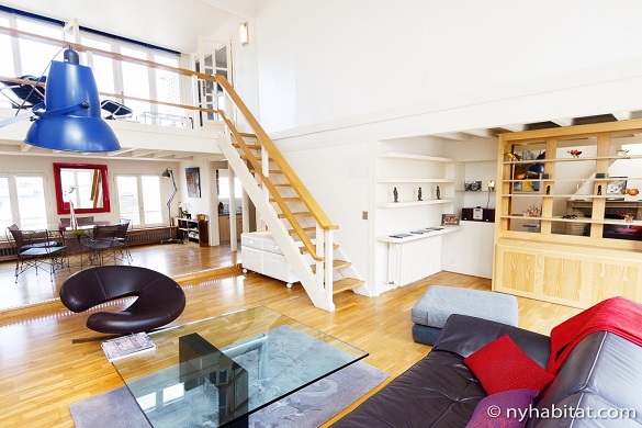 Image of living room of PA-4467 with staircase to mezzanine