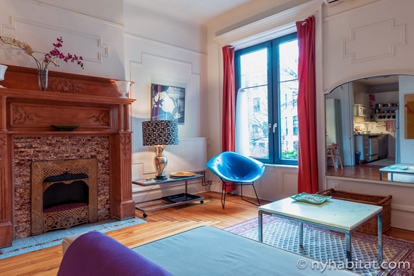image of brown decorative fireplace in one of the living rooms of NY-16215