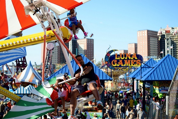 Image of Coney Island amusement park rides and boardwalk