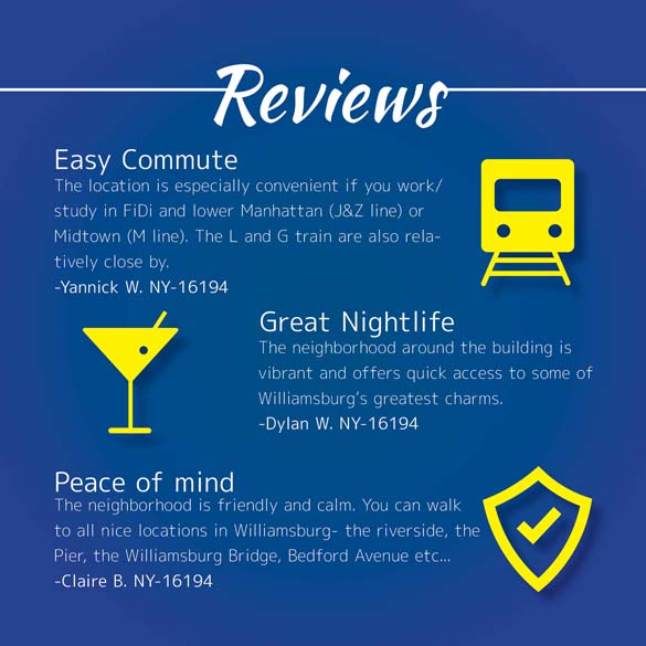 Infographic of New York Habitat client reviews on Williamsburg