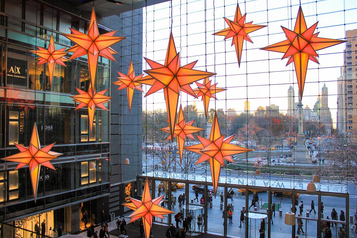 Image of Columbus Circle’s shopping mall decorations