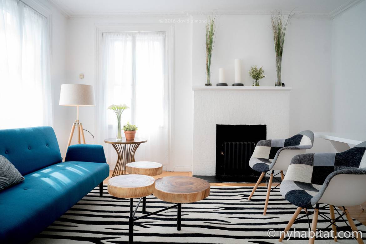 Image of living room of furnished rental NY-16869 in Greenwich Village with decorative fireplace
