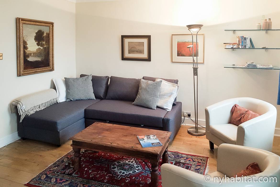 Image of living area of LN-622 with sofa and coffee table.