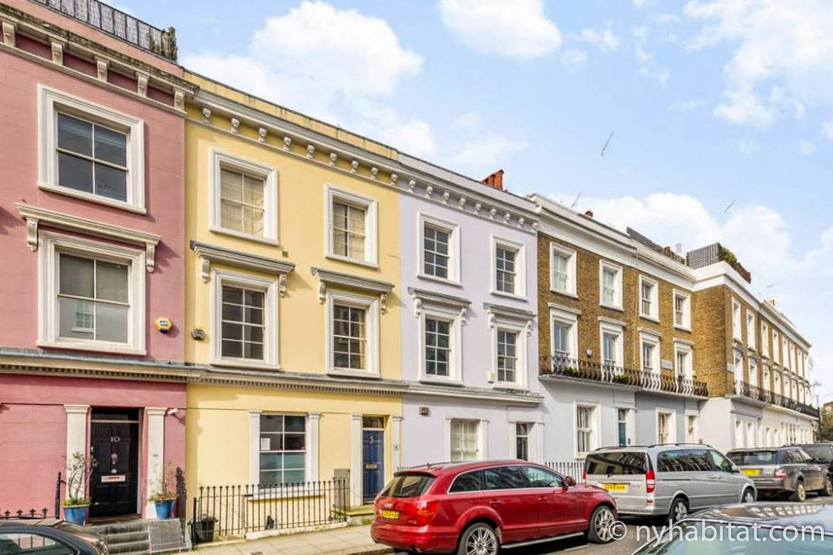Image of colorful apartment homes in Notting Hill, London.