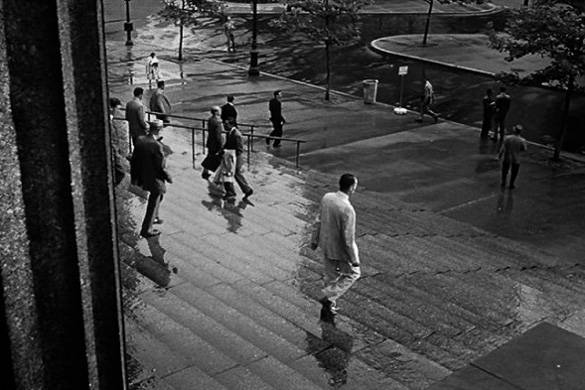 Image still of Peter Fonda walking down courthouse steps from the ending of 12 Angry Men