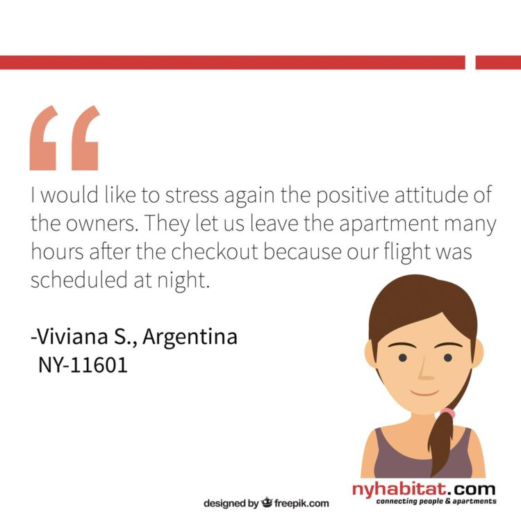 New York Habitat infographic featuring client reviews from past apartment tenants describing the benefits of connecting with an apartment host.