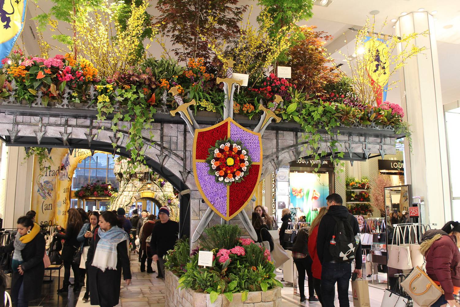 Image of a display in the medieval-themed 2018 Macy’s Flower Show.