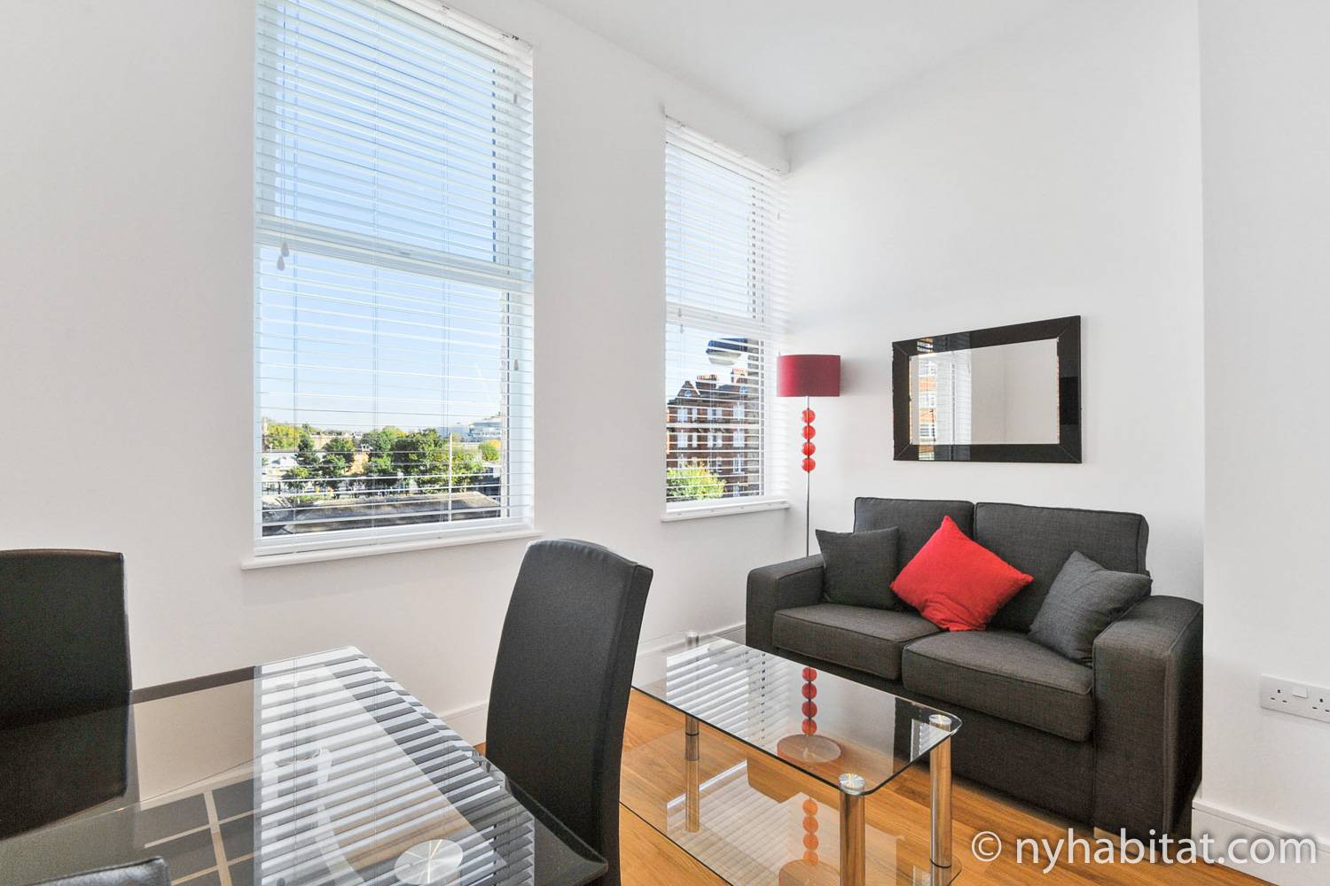 Image of living area of LN-1563 with sofa and coffee table.