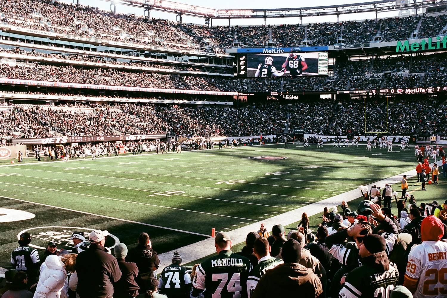 Image of MetLife Stadium from the stands during a New York Jets game.
