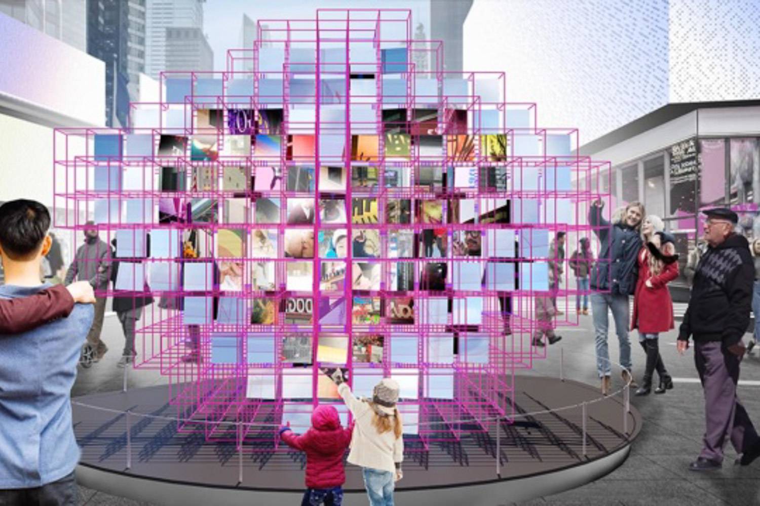 Image of Times Square’s Valentine’s Day contest winning exhibit “Heart Squared”