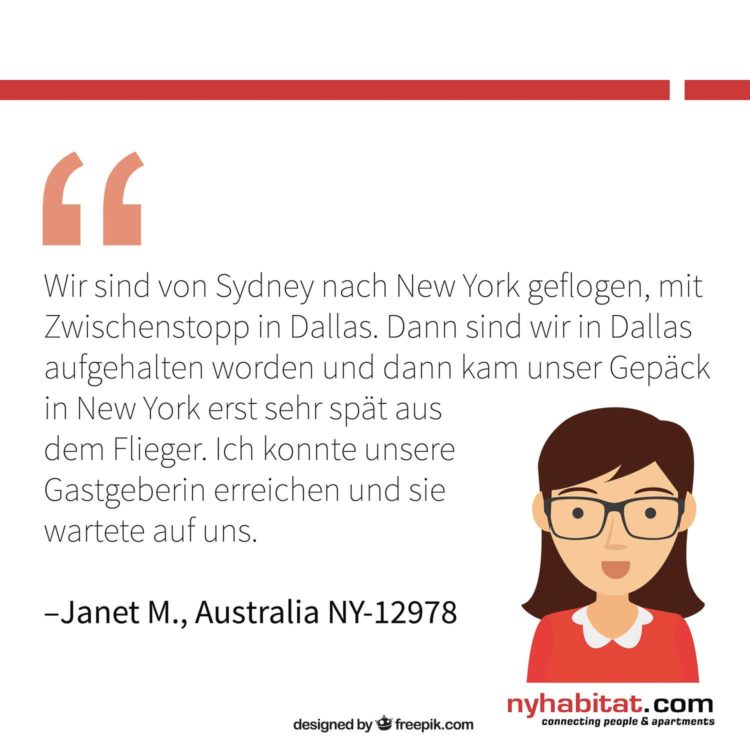 New York Habitat Informationsgrafik mit Kundenbewertungen von früheren Appartementbewohnern, die die Vorteile sich mit dem Gastgeber eines Appartements in kontaktzusetzen, beschreiben.