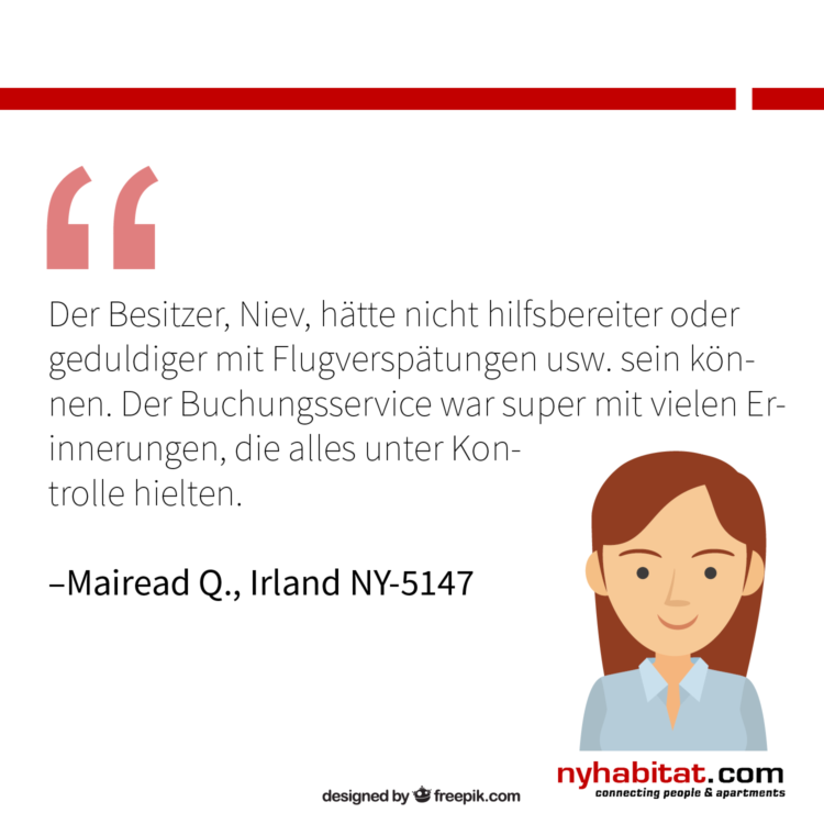 New York Habitats Infografik zeigt Kundenbewertungen von früheren Mietern, in denen die Vorteile des Kontaktes mit dem Wohnungsvermieter beschrieben werden.