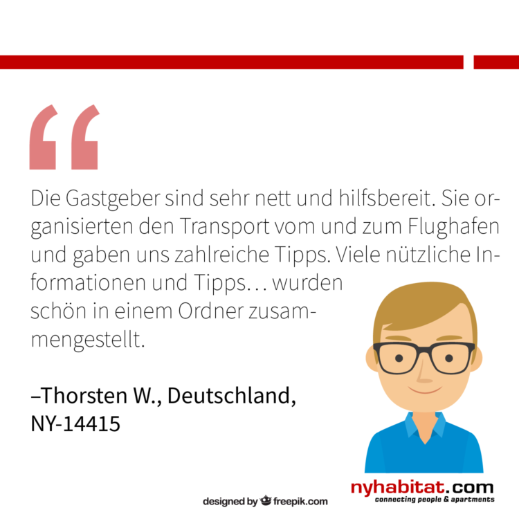 New York Habitats Infografik zeigt Kundenbewertungen von früheren Mietern, in denen die Vorteile des Kontaktes mit dem Wohnungsvermieter beschrieben werden.