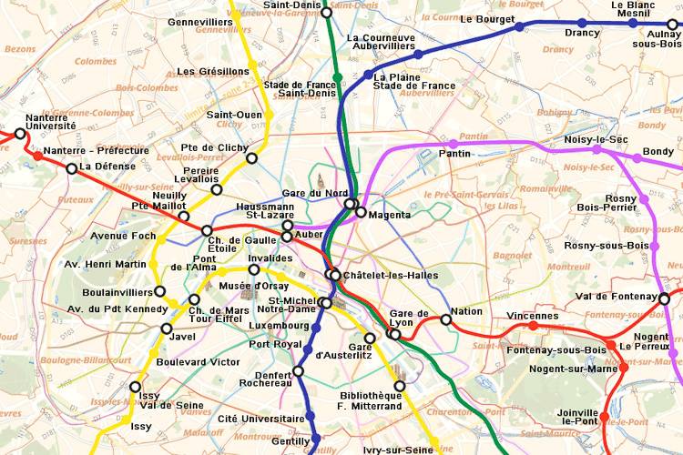 Eine Karte des Pariser RER-Netzes.