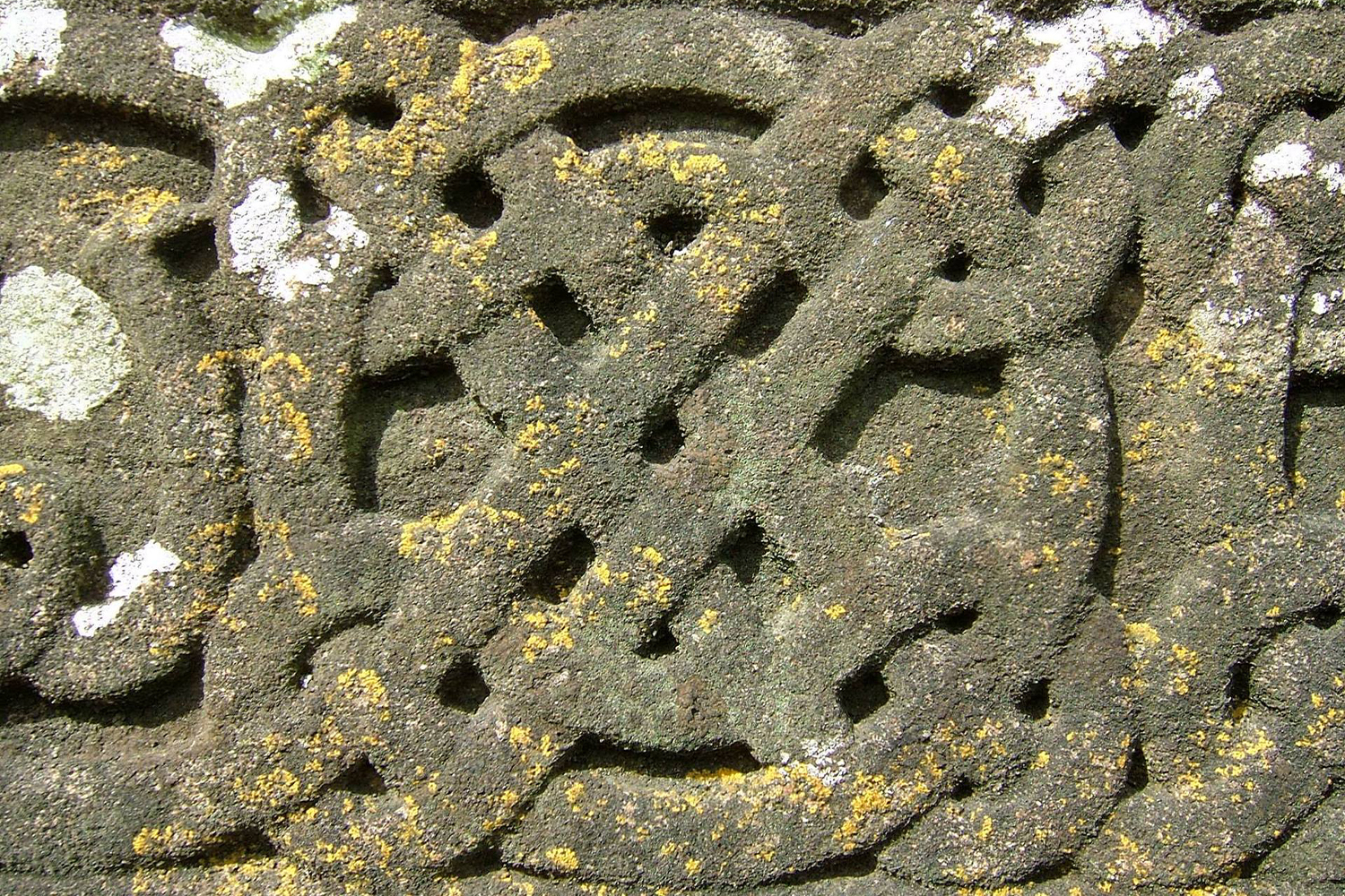 Image d'un nœud celtique sur une pierre recouverte de mousse