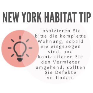 Tipp-Infografik von New York Habitat, die Mieter dazu ermutigt, Ihre Wohnung zu inspizieren und Ihren Vermieter zu informieren.
