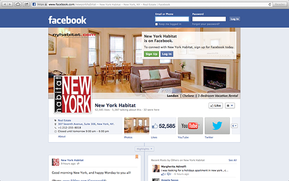 Screenshot der Facebook Seite von New York Habitat