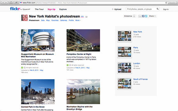 Screenshot der Flickr Page von New York Habitat