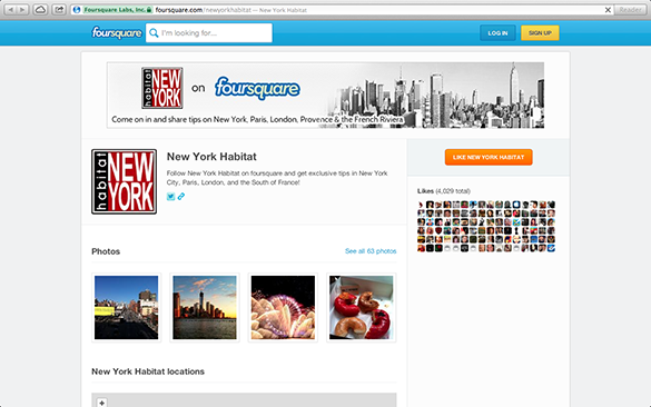 Screenshot der Foursquare Page von New York Habitat