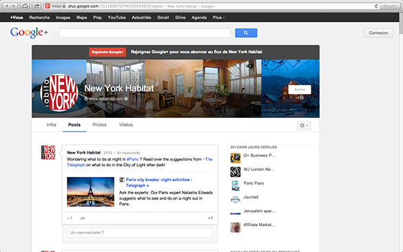 Screenshot der Google+ Page von New York Habitat