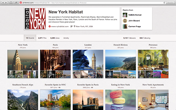 Screenshot der Pinterest Page von New York Habitat