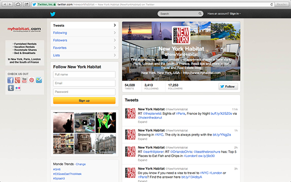 Screenshot der Twitter Page von New York Habitat