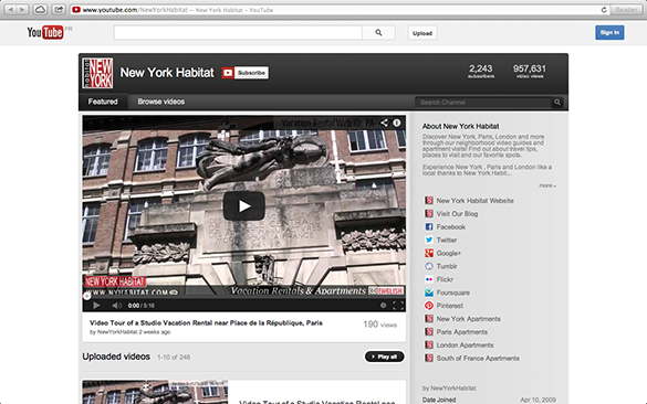 Screenshot des englischen Youtube Channels von New York Habitat