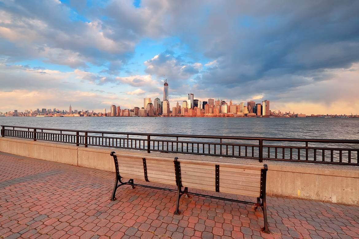 Der Sonnenuntergang vom Liberty State Park aus gesehen
