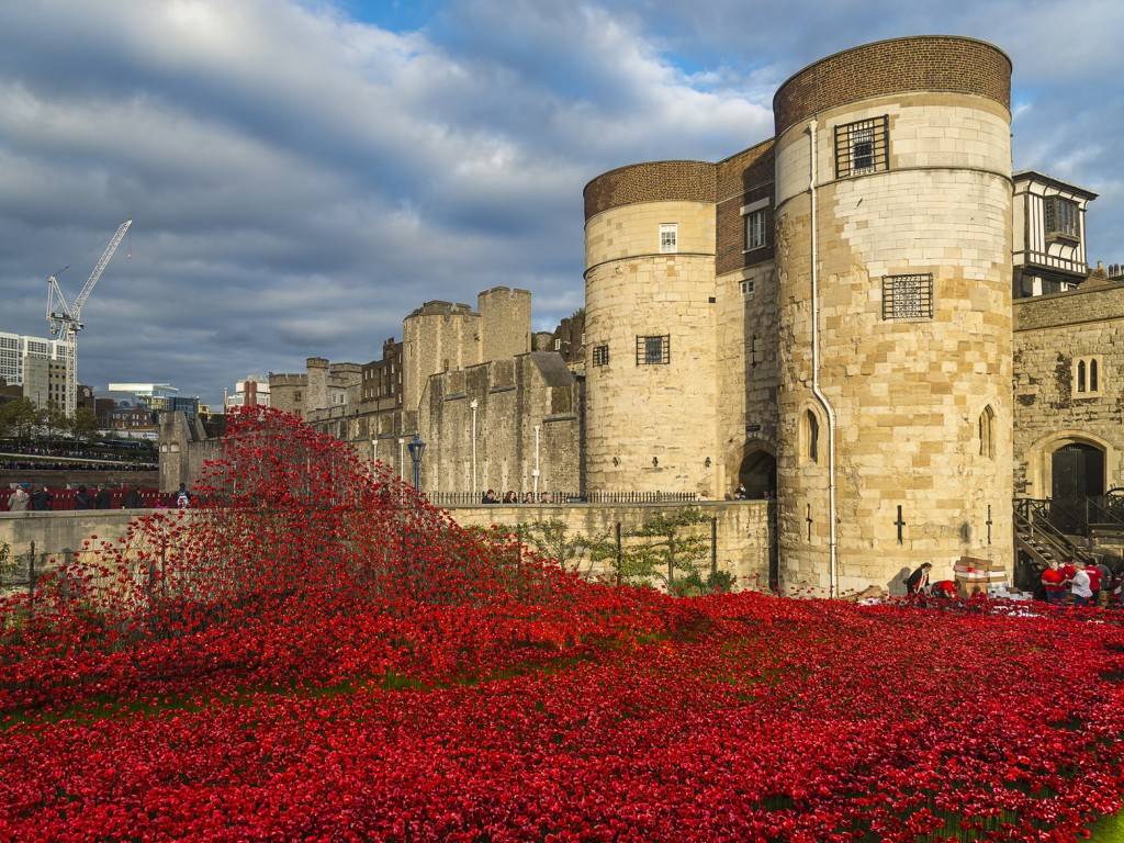 Bild des Tower of London, der für den Armistice Day geschmückt ist