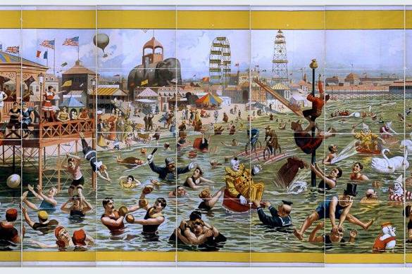 Bild des Sonnenuntergangs am Strand auf Coney Island