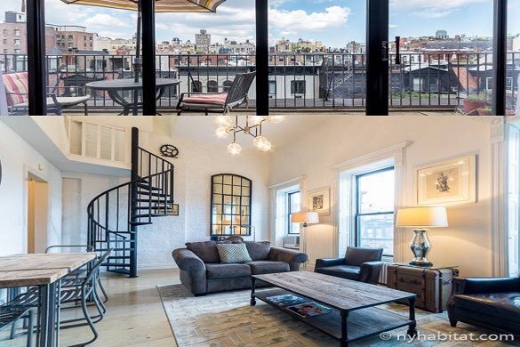 Bild des Wohnzimmers und der Terrasse der Maisonettewohnung NY-16947 auf der Upper West Side