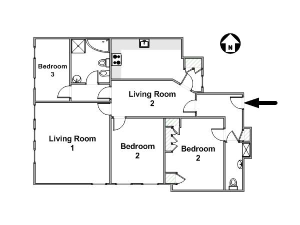 London 3 Bedroom accommodation - apartment layout  (LN-158)