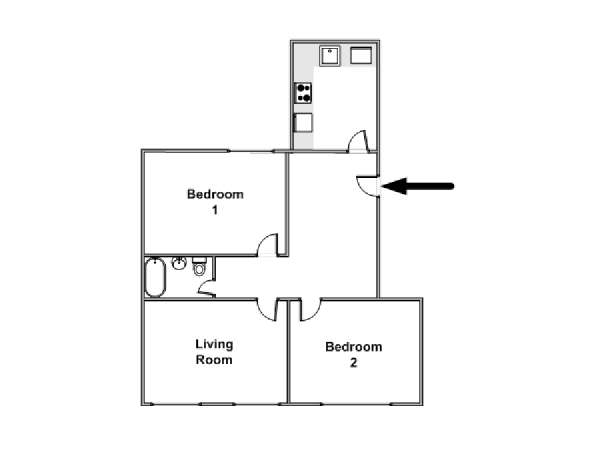 Londra 2 Camere da letto appartamento casa vacanze - piantina approssimativa dell' appartamento  (LN-299)