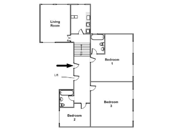 London 3 Bedroom accommodation - apartment layout  (LN-300)