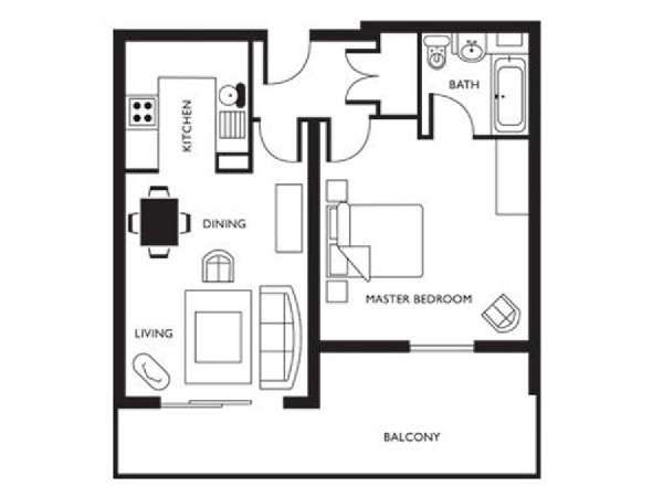 London 1 Bedroom accommodation - apartment layout  (LN-624)