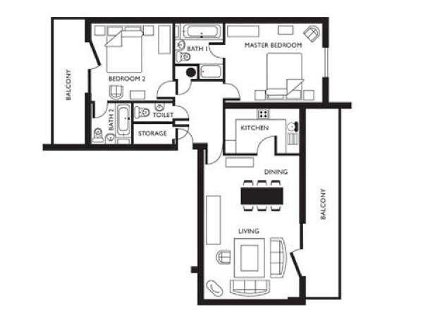 Londra 2 Camere da letto appartamento - piantina approssimativa dell' appartamento  (LN-625)