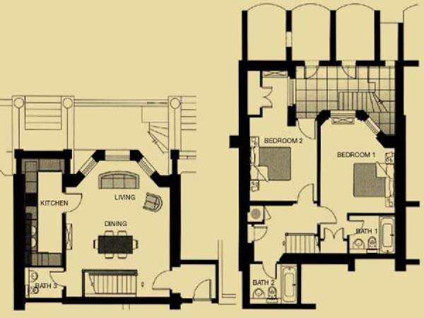 Londres T3 - Duplex logement location appartement - plan sch&eacute;matique  (LN-643)