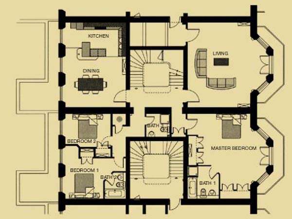 Londra 3 Camere da letto - Duplex appartamento - piantina approssimativa dell' appartamento  (LN-646)