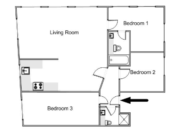 London 3 Bedroom accommodation - apartment layout  (LN-694)
